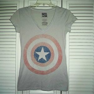 MARVEL COMICS SHORT SLEEVE V NECK TOP AVENGERS GRAPHIC T SHIRT-WOMENS SIZE S